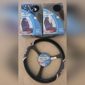 Butterflies Steering Wheel Cover in Black And Two Butterfly Seat Covers